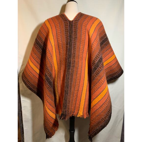 Vintage Handmade Orange and Brown Ruana - Made in Colombia - Picture 2 of 9